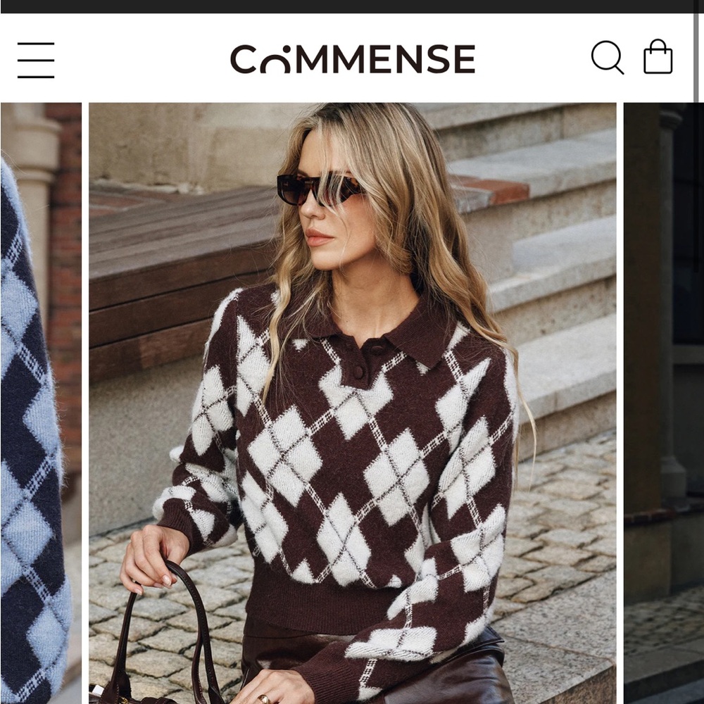 Commense Brown and White Argyle Sweater